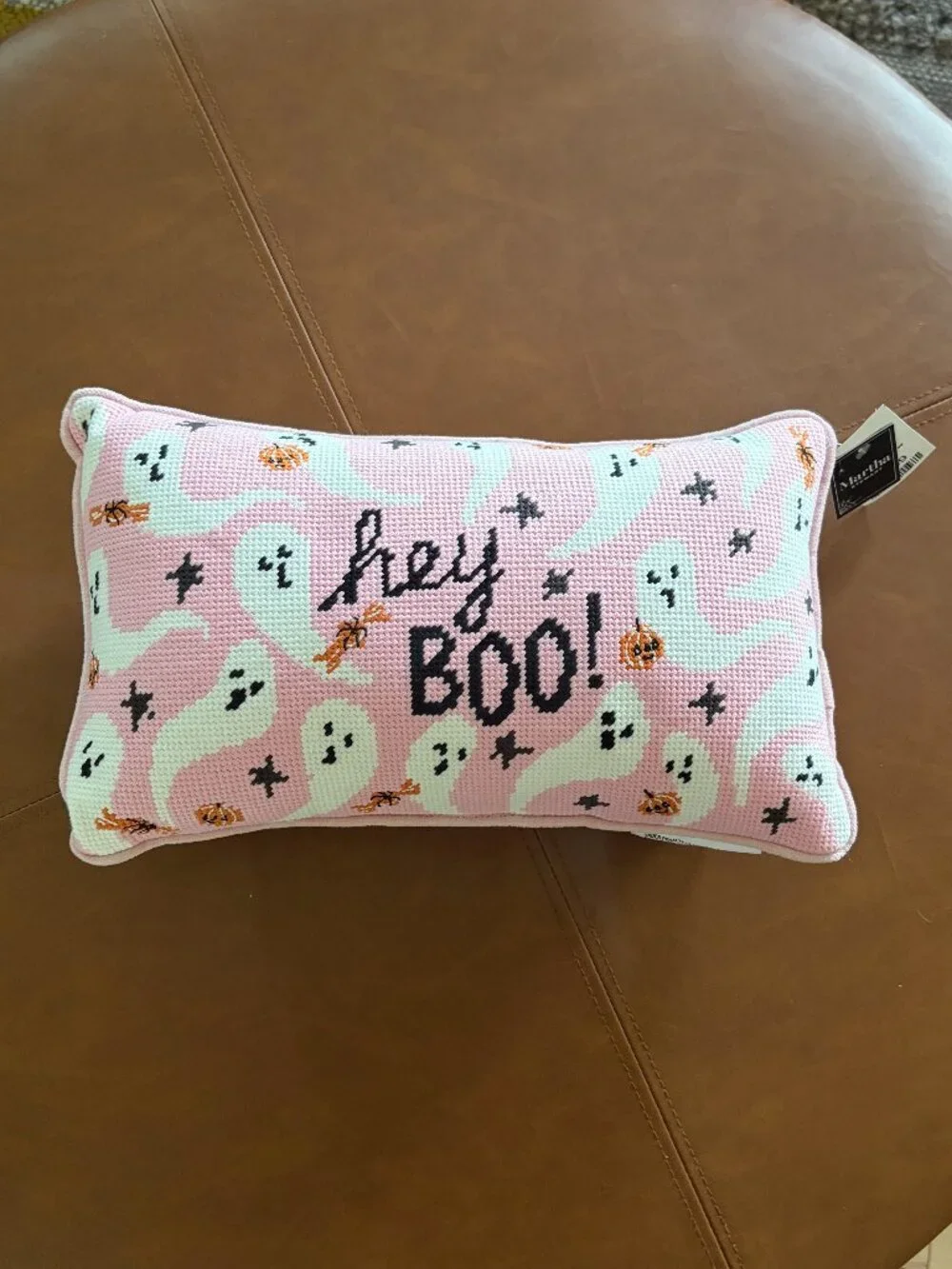 Martha Stewart Hey Boo Ghost Pumpkin Needlepoint Throw Pillow NWT decor cute